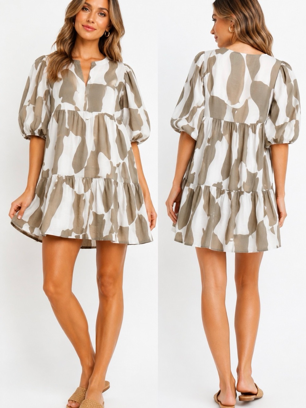 NWT The Wolf Gang Tiered Puff Sleeve Abstract Print Mini Dress Size S